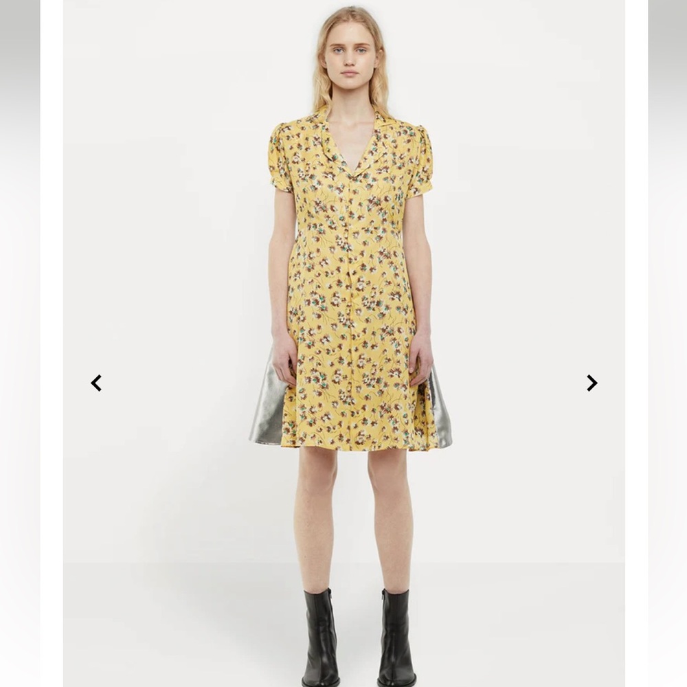 JUNYA WATANABE COMME DES GARCONS yellow silver floral print DRESS 2015, size L - Picture 2 of 14